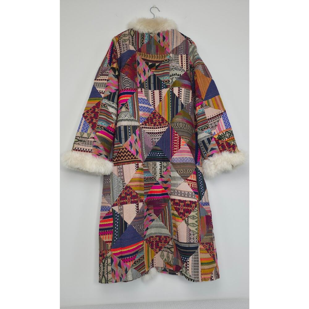 Free People Caravan Patchwork Shearling Trim Coat Sz M NWT - Picture 4 of 11